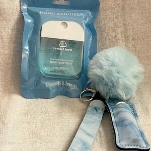Blue Hand Sanitizer with Pom Pom Safety  Keychain Bundle